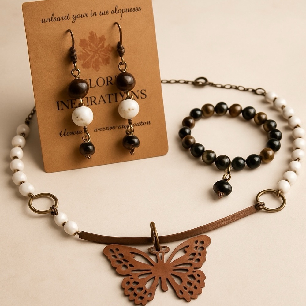 Butterfly Pendant Necklace and Earring Set